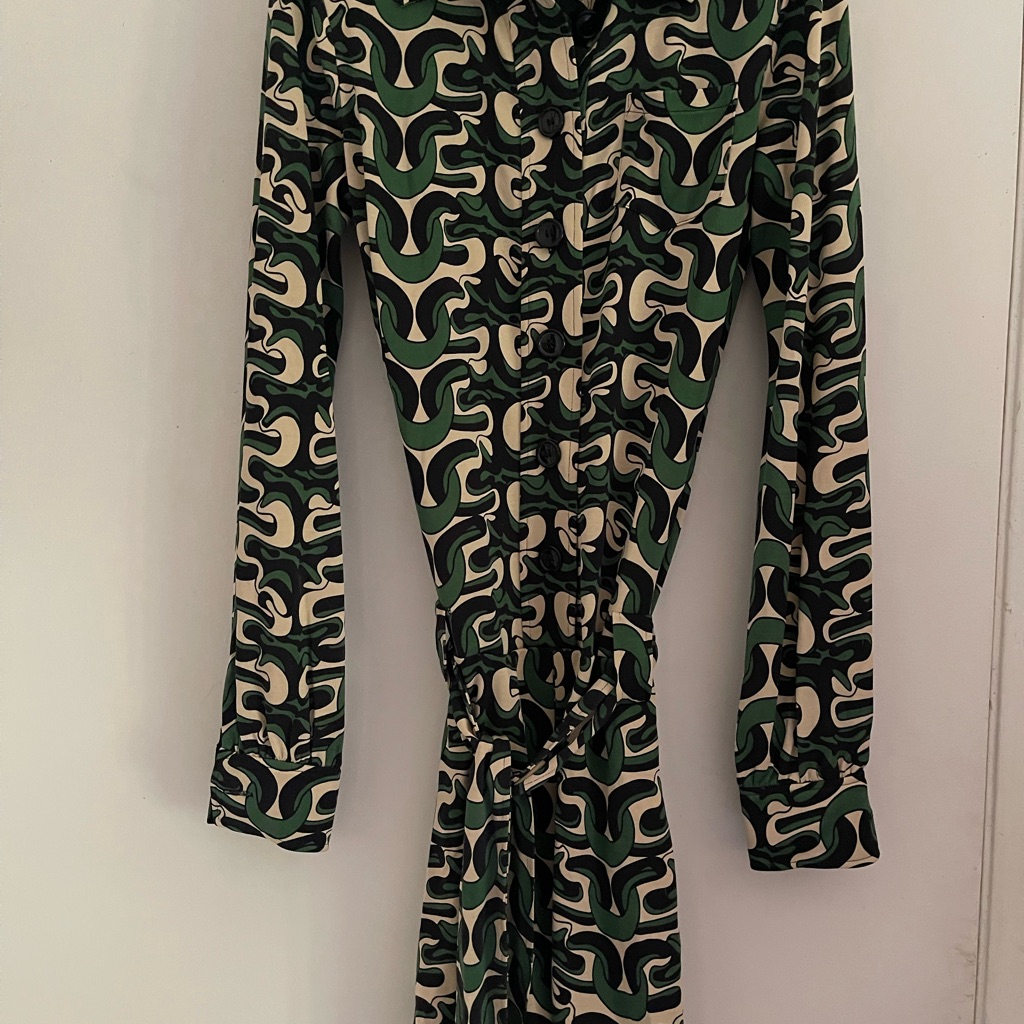 Rare Diane Von Furstenberg Button Down Interlock Green And Cream Dress 4